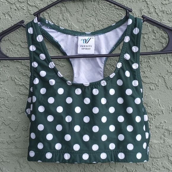 Varsity Spirit Other - EUC VARSITY SPIRIT Dark Green/ White Polka Dots Crossback Sports Swim Top Size S